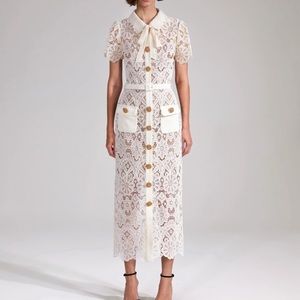 Self Portrait Cream Belted Lace Guipure Dress